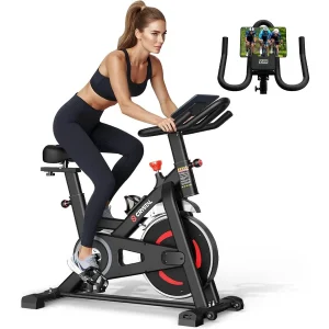 Exercise Bike Brake Pad Stationary Bike for Home Low Noise Indoor Cycling Bike with Tablet Holder 300 LBS Capacity Workout Bike