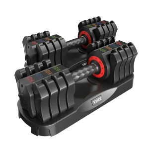 25 55 lbs Adjustable Dumbbell with AntiSlip Turning Handle, Fast Adjust Weight for Men Women, Exercise Equipment with Tray for H